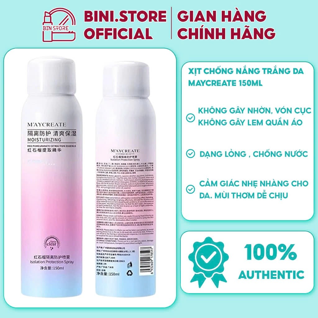 Xịt Chống Nắng Trắng Da MayCreate 150ml ,Xịt chống nắng body ,Sịt chống nắng cho Makeup hỗ trợ che khuyết điểm