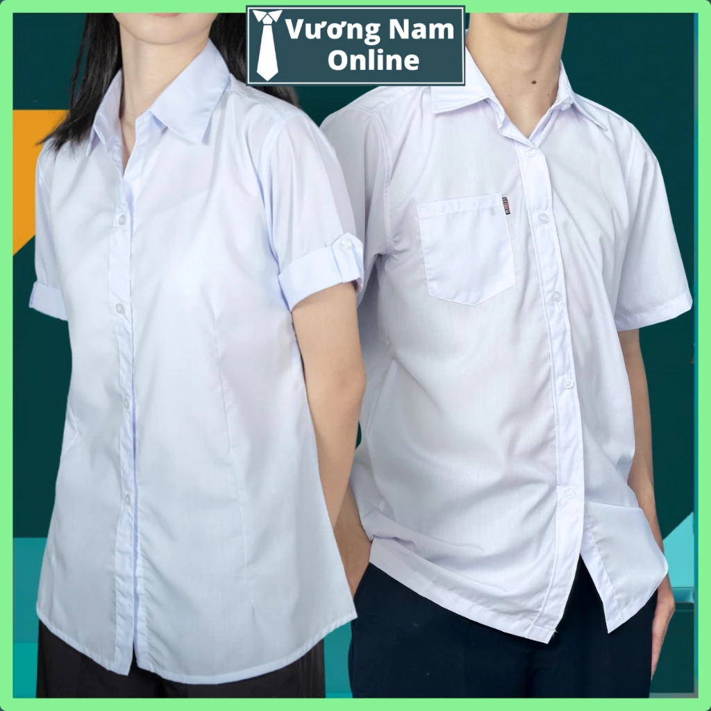Áo học sinh nam trắng tay ngắn và dài cấp 2 và 3 vải kate hàng tiêu chuẩn vạc ngang VNO95