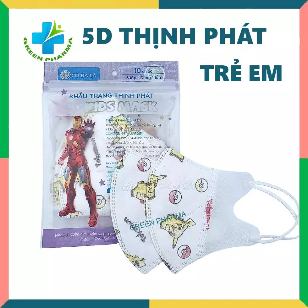 Khẩu Trang Trẻ Em 4-10 Tuổi KIDS Thịnh Phát 5D Ôm Mặt An Toàn Thông Thoáng Lọc Bụi Mịn Chống Tia UV