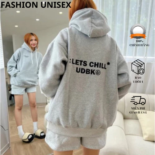 Áo hoodie Nỉ Bông Form Rộng Nam Nữ Unisex In Chữ Lets Chill