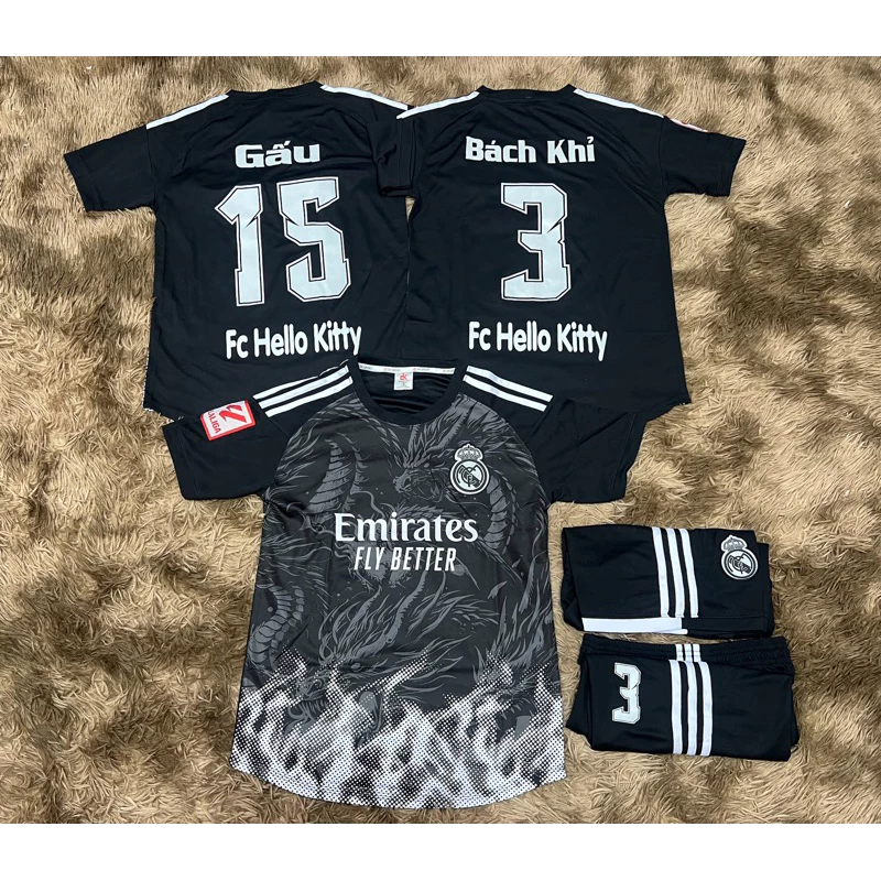 Real Đen Khói Mè Kim Dk Sport (Có In Tên Số) Bộ Quần Áo Bóng Đá Cao Cấp Thoáng Mát Logo Thêu