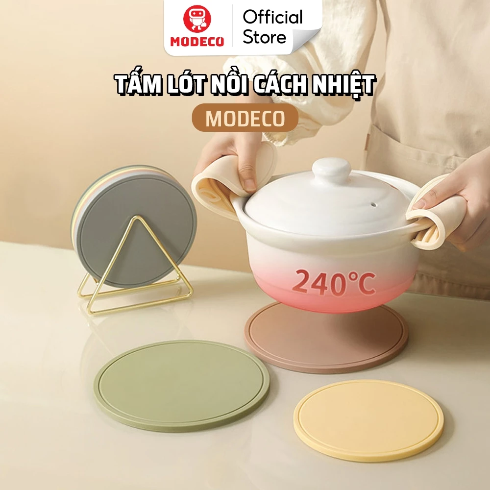 6 Miếng Lót Nồi Silicon Chống Nóng Cao Cấp Modeco, Chống Trượt Chịu Nhiệt Cao 240 Độ C - Kích Thước 16cm Tặng Kèm Giá Đỡ