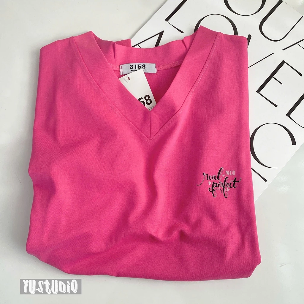 Áo cổ tim YUSTUDIO 3158 cotton khô form rộng mẫu real not perfect