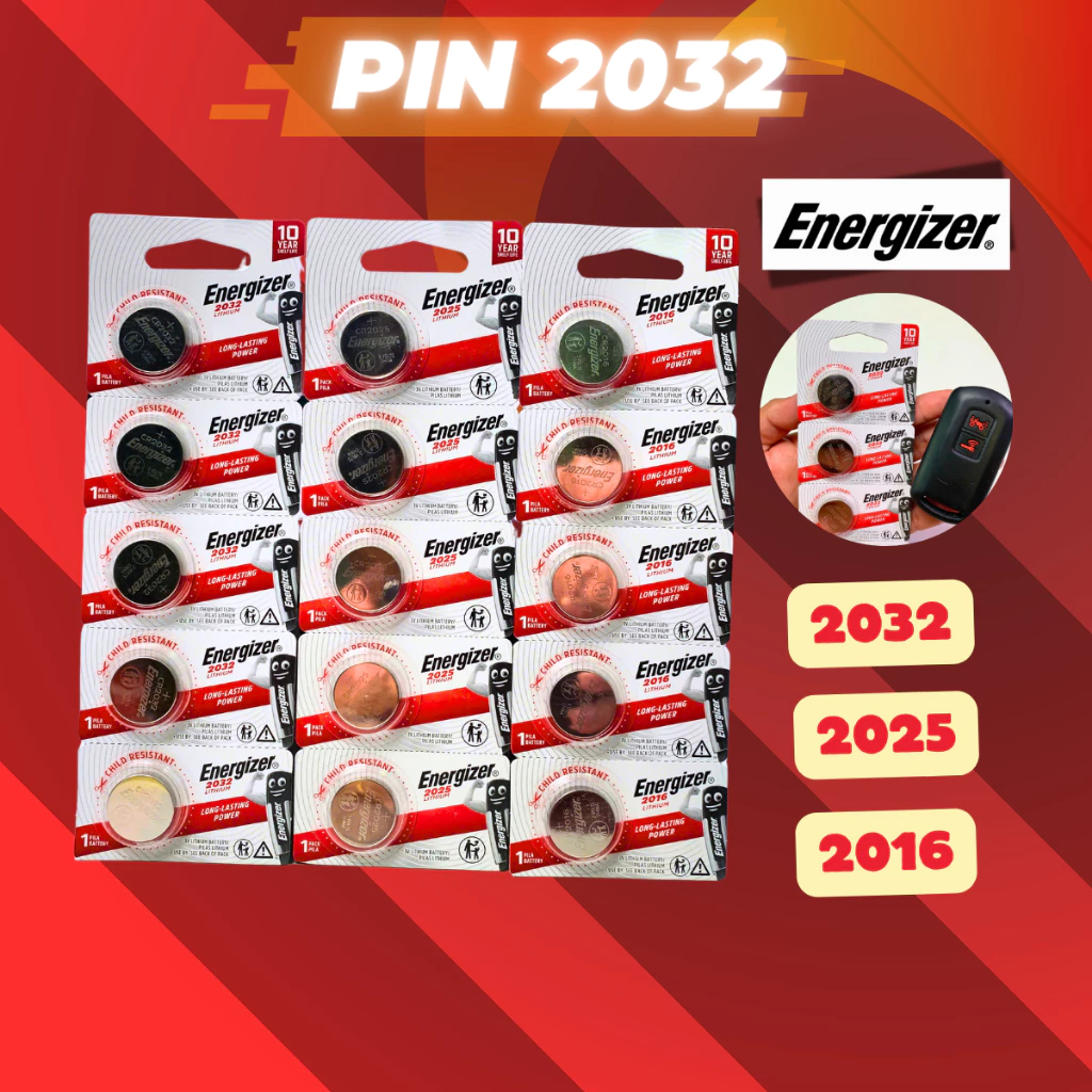 Pin CR2032 CR2025 CR2016 Energizer 3V dung lượng lớn chính hãng
