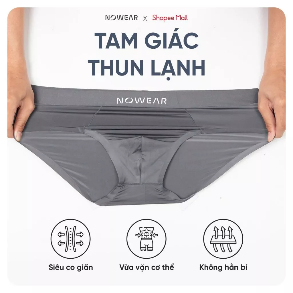 Combo 5 Quần Lót Nam Tam Giác NOWEAR Thun Lạnh Băng Co Giãn 4 Chiều, Mềm Mát Thoáng Khí