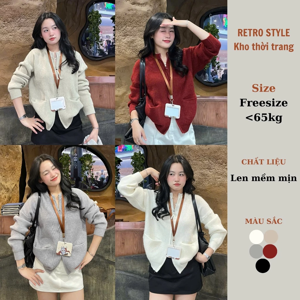 Áo khoác len cadigan kéo khoá 2 đầu - Retrostyle