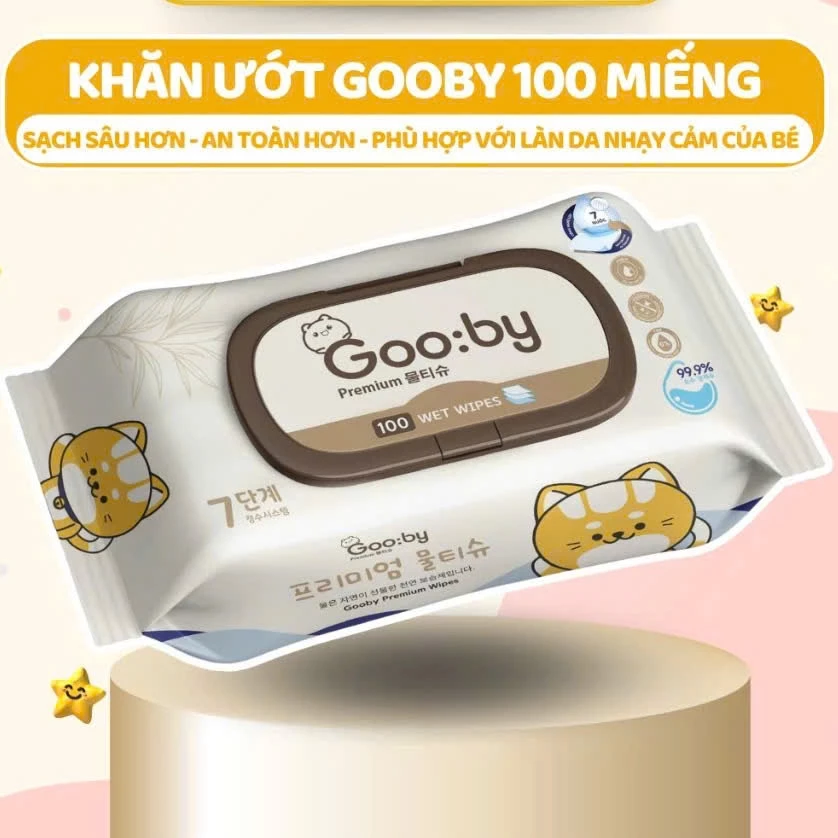 Khăn ướt Gooby Premium cao cấp 60 tờ, 100 tờ an toàn với trẻ nhỏ