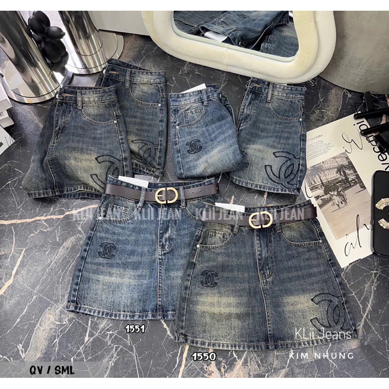 🌷Chân váy jeans thêu x vải qc mềm mịn xinh🌷KLii jeans sẵn