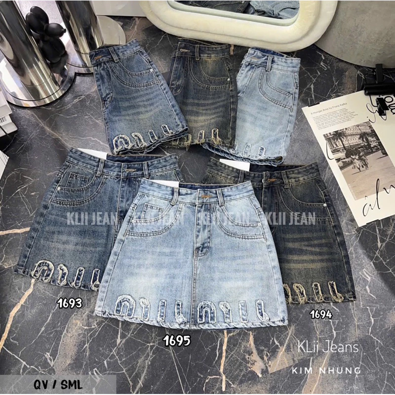 🌷Chân váy jeans mềm mịn Qc thêu min tua siêu đẹp🌷KLii sẵn