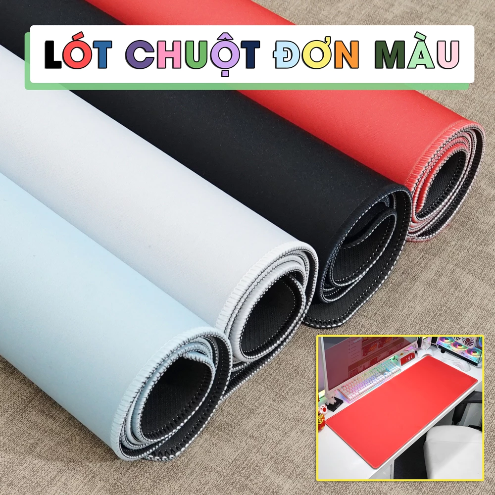 Lót Chuột Cỡ Lớn Màu Đơn Sắc Size 80x30cm / 90x40cm / 120x60cm Chống Trượt, Bền Đẹp