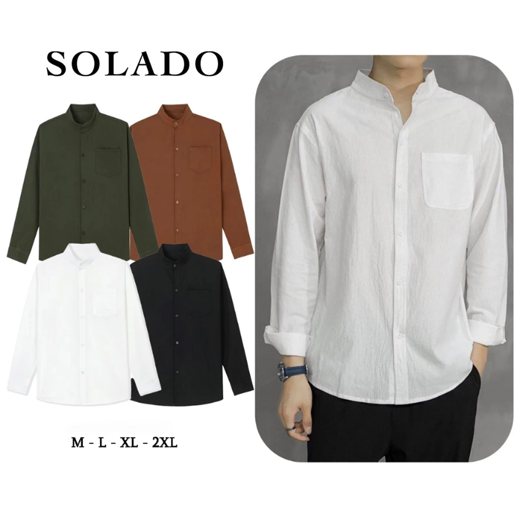 Áo Sơ Mi Nam Cổ Tàu Vải Đũi Dài Tay Form Suông Hàn Quốc Vải Mềm Mát SOLADO SM-DUI-COTAU