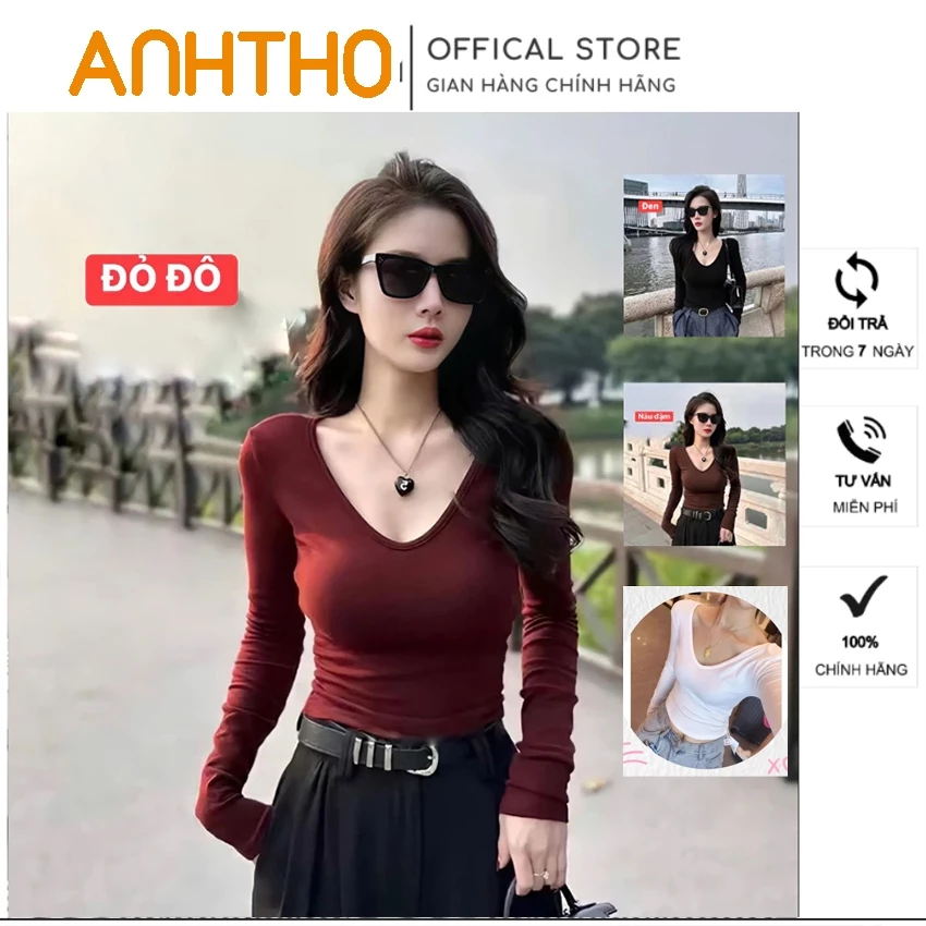 Áo Thun Nữ Dài Tay Cổ Tim Form Ôm Body Thắt Eo Tôn Dáng Xinh Basic