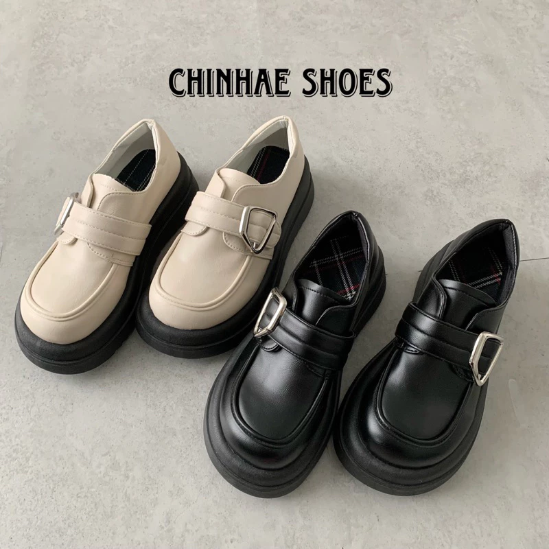 Giày Oxford da Pu quai khuy dán tăng chiều cao 4cm cho nữ phong cách retro năng động trẻ trung hằng ngày du lịch G053