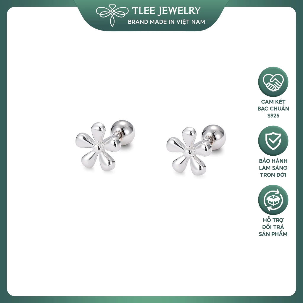 Bông tai bạc TLEE hoa nhí chốt bi vặn mini xinh xắn TLEE JEWELRY B0334