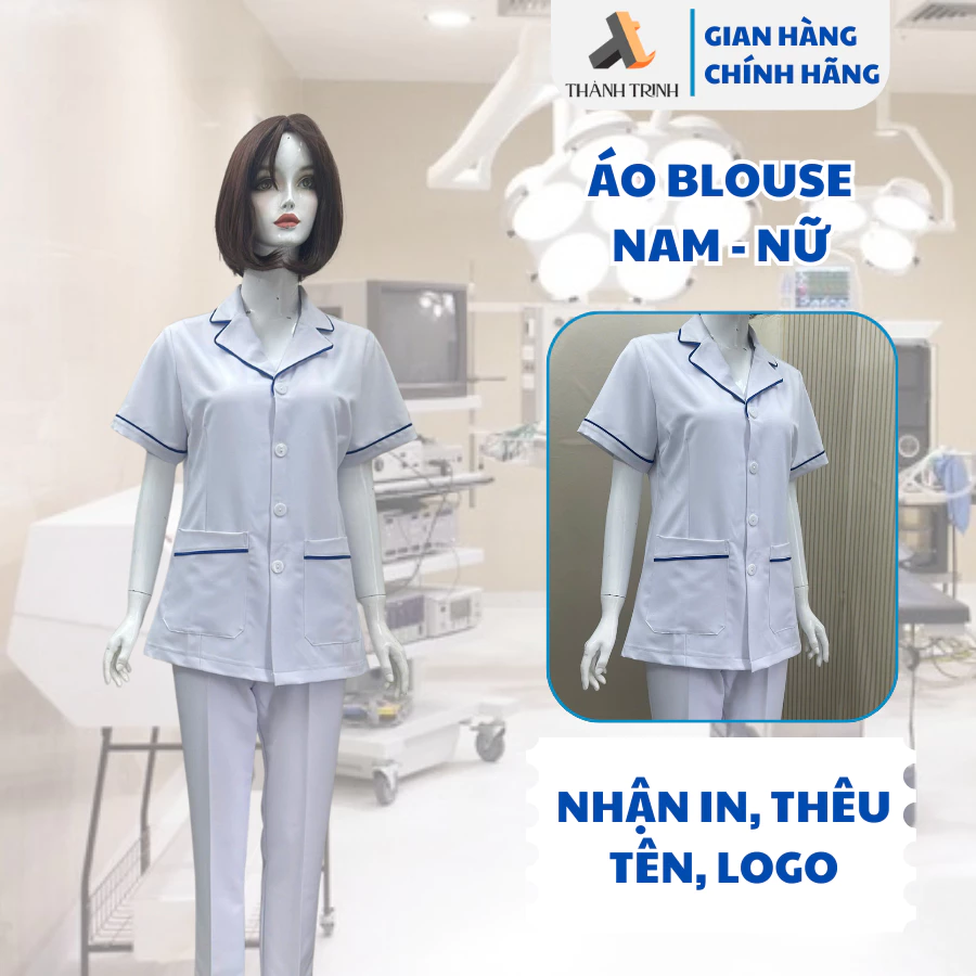 Áo +quần Blouse trắng dáng ngắn nam, nữ cho bệnh viện, phòng khám, bác sĩ, dược sĩ, spa cotton lạnh - THÀNH TRINH
