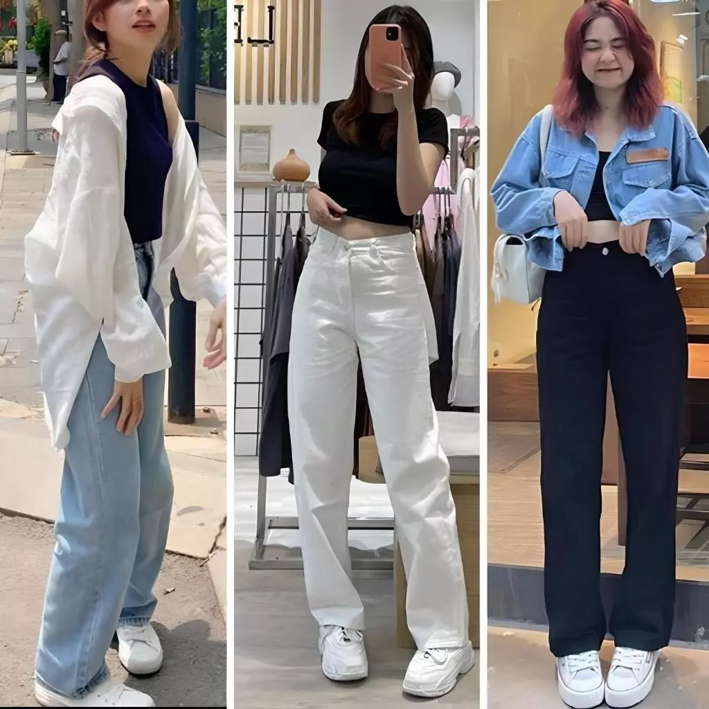 Quần Jean Ống Suông Rộng Lưng Cao Nữ Leda Quần Bò Ống Suông Tôn Dáng Màu Đen Trắng Kem Xám Xanh Dài 100cm JS01