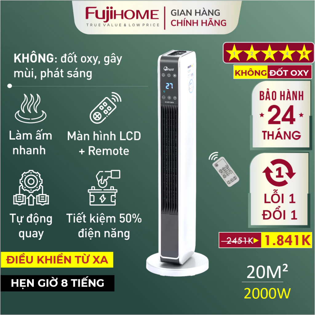 Máy sưởi ấm FUJIE CH-2200 Nhập Khẩu không khô da, quạt sưởi gốm tiết kiệm điện không đốt oxy mini