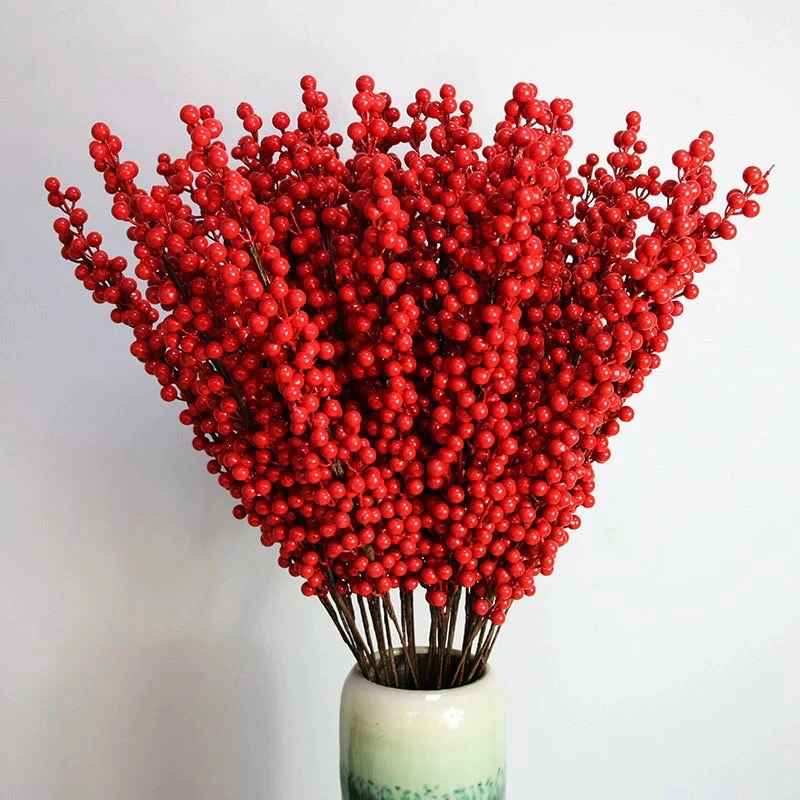 Cành đào đông Cherry đỏ 12 nhánh loại đẹp không dính quả, trang trí tết ms 420