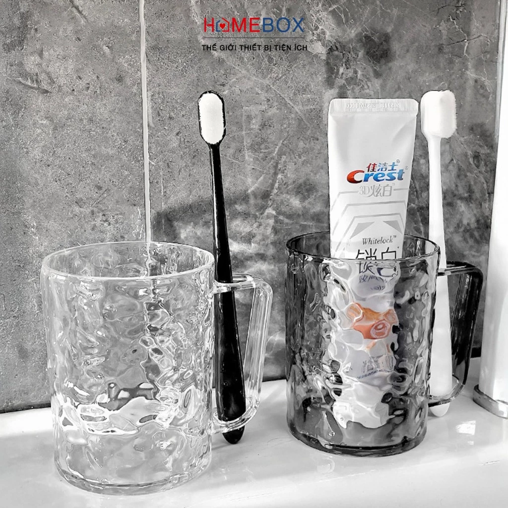 Ly Đựng Bàn Chải Trong Suốt Vân Pha Lê Acrylic 300ml, Cốc Đánh Răng Uống Nước Sang Trọng Để Bàn