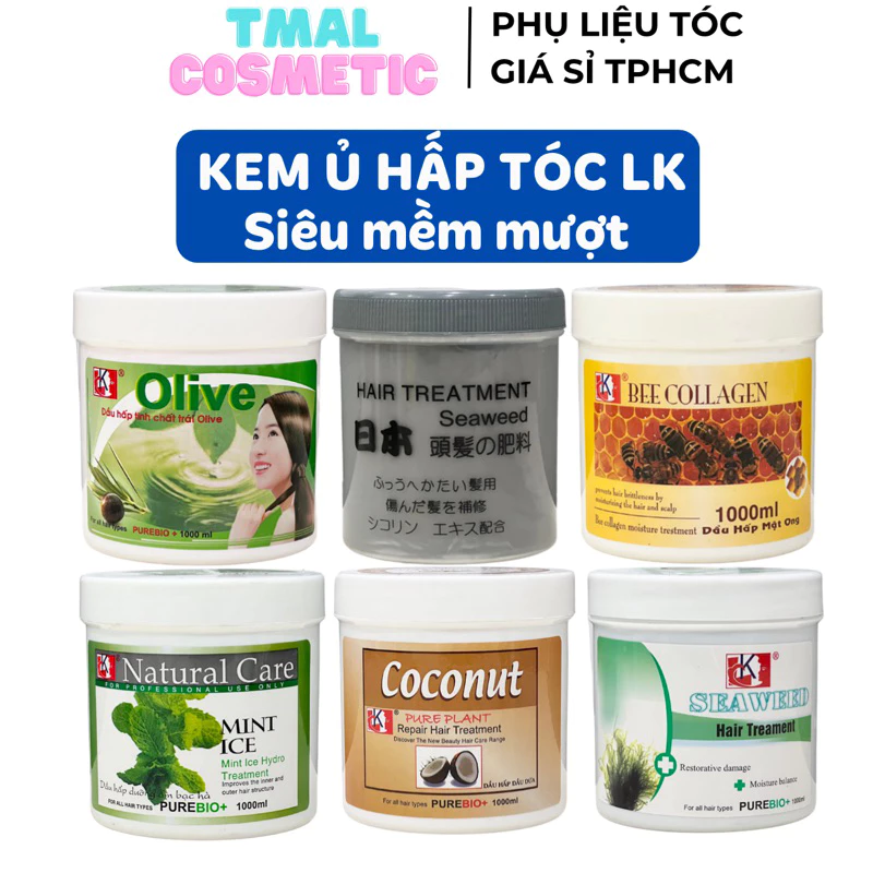 Kem Ủ Hấp Tóc LK 1000ml siêu mềm mượt hương Coconut, Olive, Rong Biển, Bạc Hà, Mật Ong
