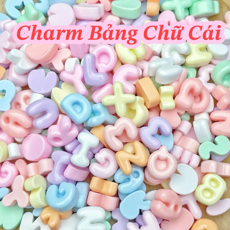 Charm Chữ Cái Trang Trí nhiều mầu sắc Mũ Bảo Hiểm, Ốp Lưng , làm đồ DIY, trang trí dép (Kèm Keo Dán)