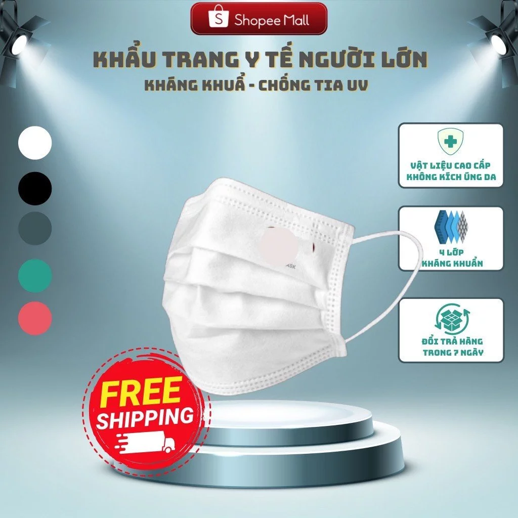 Thùng 300 chiếc Khẩu trang Y TẾ 4 lớp dày dặn, Chống bụi, Chống tia UV.