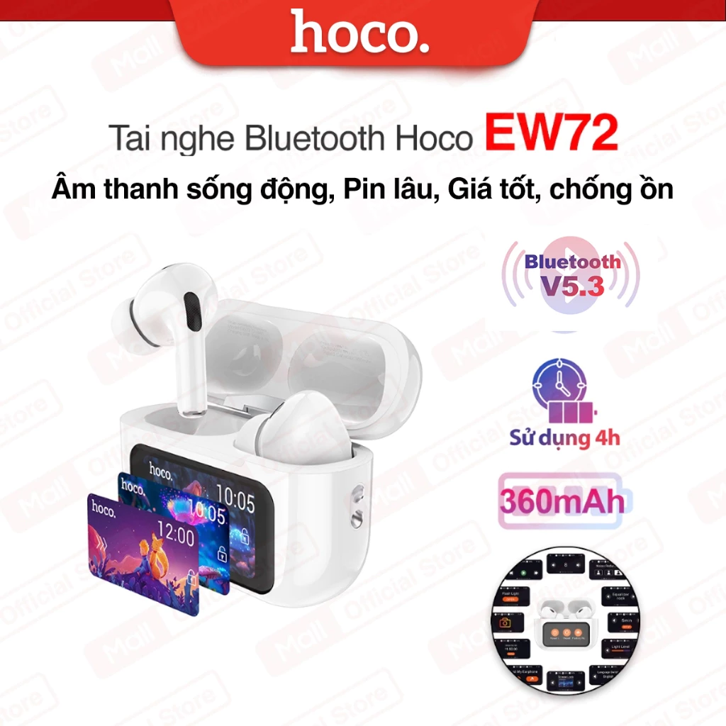 Tai nghe Bluetooth V5.4 Hoco EW72 - Âm thanh sống động,màn hình LED hiển thị cảm ứng,pin 360mAh
