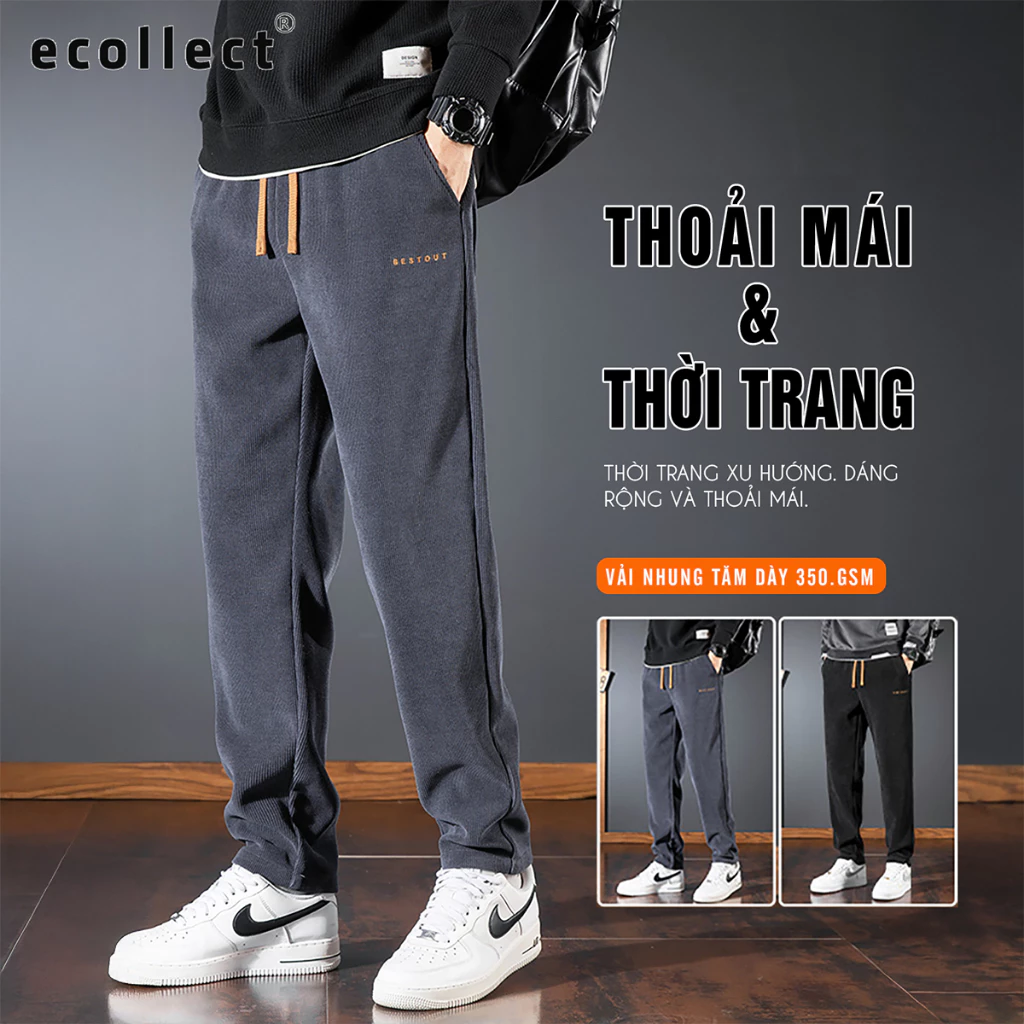 Quần Dài Nam Ống Suông ECOLLECT QD13 - Vải Nhung Tăm 350gsm Dày Dặn, Thoải Mái, Phong Cách Thời Trang