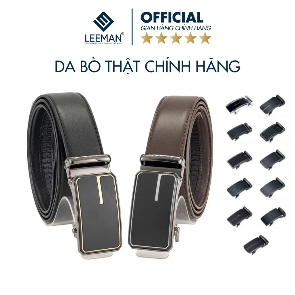 Dây Nịt Nam Da Bò Thật Chính Hãng LEEMAN DL120 Thắt Lưng Nam Cao Cấp Thiết Kế Hiện Đại Full Hộp Túi