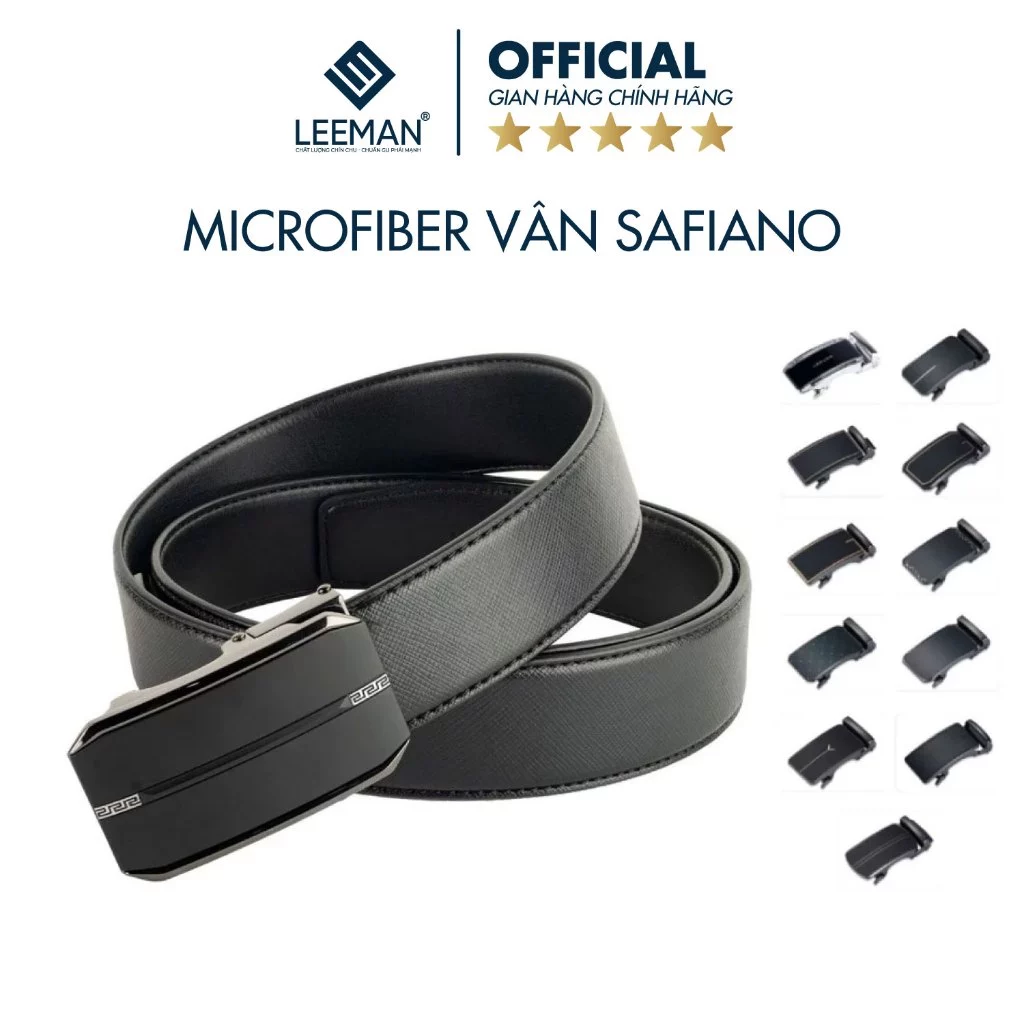 Thắt Lưng Da Richard Chất Liệu Microfiber Cao Cấp Kết Hợp Vân Safiano Sang Trọng Thương Hiệu LEEMAN
