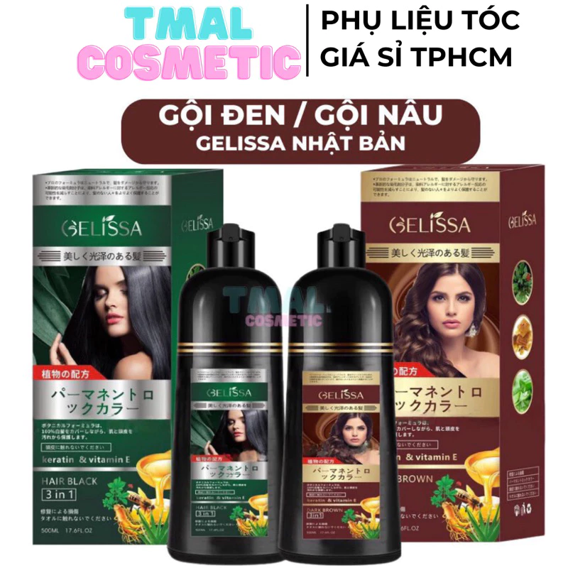Dầu gội phủ bạc GELISSA 500ml 400ml nhật bản - Lược nhuộm tóc thông minh đen nâu thảo dược tự nhiên an toàn