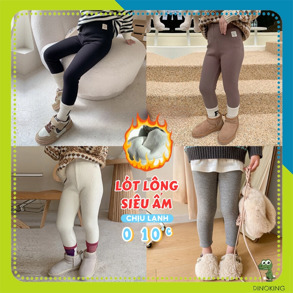 Quần legging lót lông bé gái DINOKING Quần len lót lông cho bé siêu ấm mùa đông mềm mịn ôm chân trẻ em 2-9 tuổi QD17