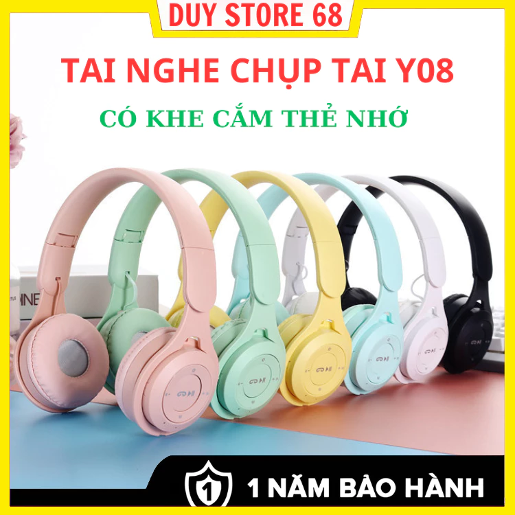 Tai Nghe Chụp Tai Bluetooth Y08, Tai Không Dây Có Mic, Có Thẻ Nhớ, Âm Bass Cực Chất, Nghe Nhạc Cực Hay Bảo Hành 1 Năm