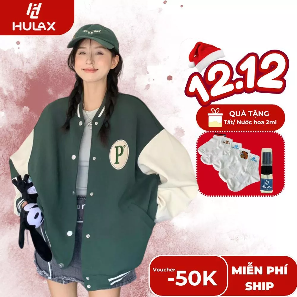 Áo Khoác Bomber Nỉ Chữ P Cúc Bấm Hot Trend Unisex Thiết Kế Form Rộng Oversize 𝙃𝙐𝙇𝘼𝙓