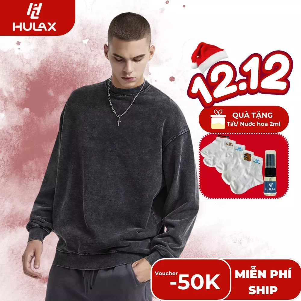 Áo Sweater Wash Phối Màu Loang Chất Cotton Chân Cua Oversize 𝙃𝙐𝙇𝘼𝙓