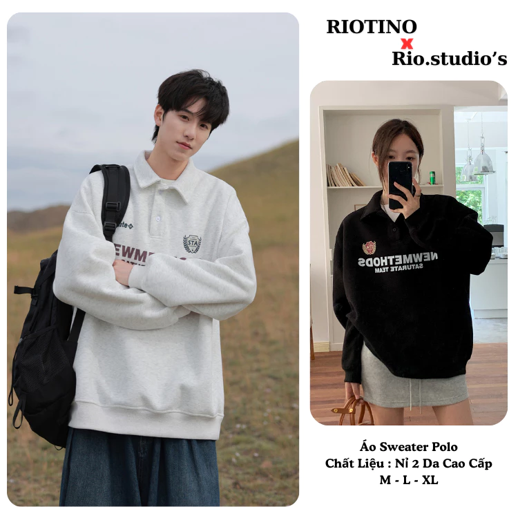 Áo Sweater Polo  Local Brand RIOTINO nỉ 2 da Cao Cấp Loại 1 nam nữ unisex PL02