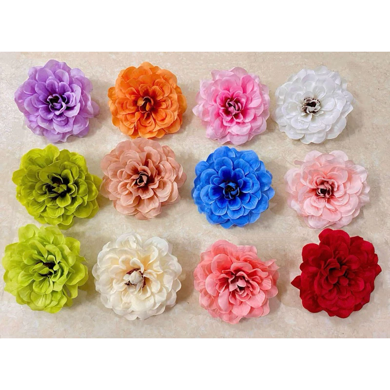 Đầu bông hoa Thược Dược tròn lụa trang trí tháp oản bánh - decor Tết