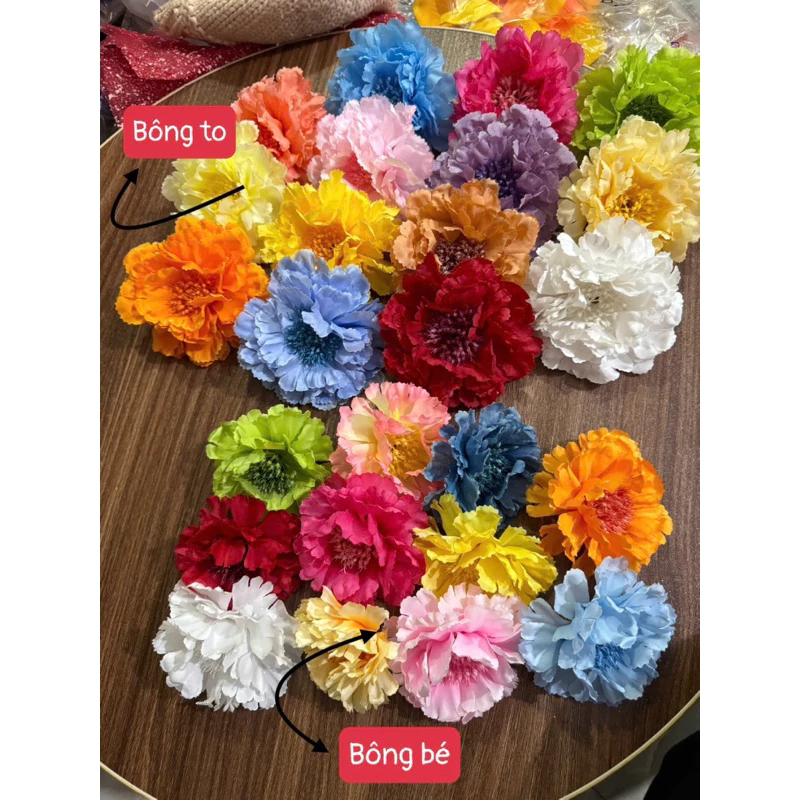 Sỉ 10 bông hoa cẩm chướng lụa size 8-12cm trang trí