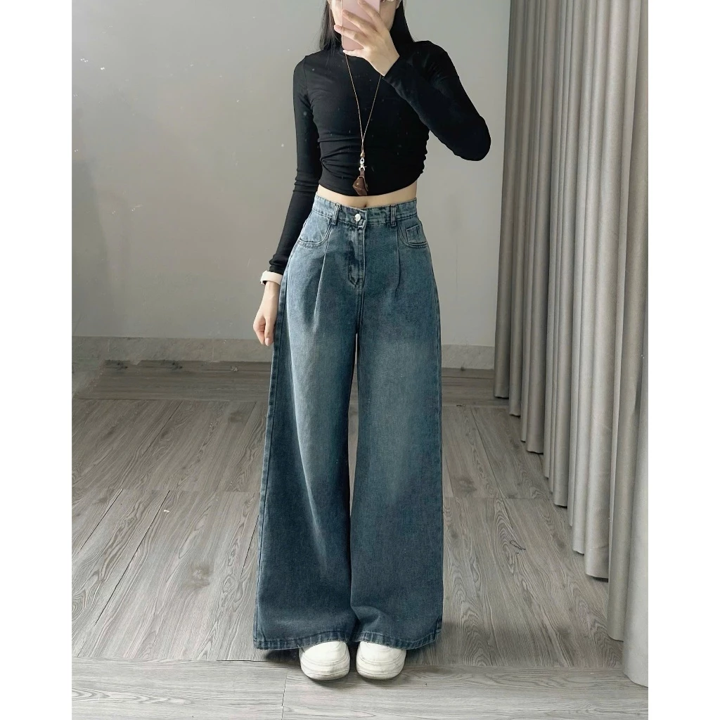 Retrostyle -  Quần Jeans Ống Suông Ly Trước Màu Xanh Dáng Dài Quanjean9304