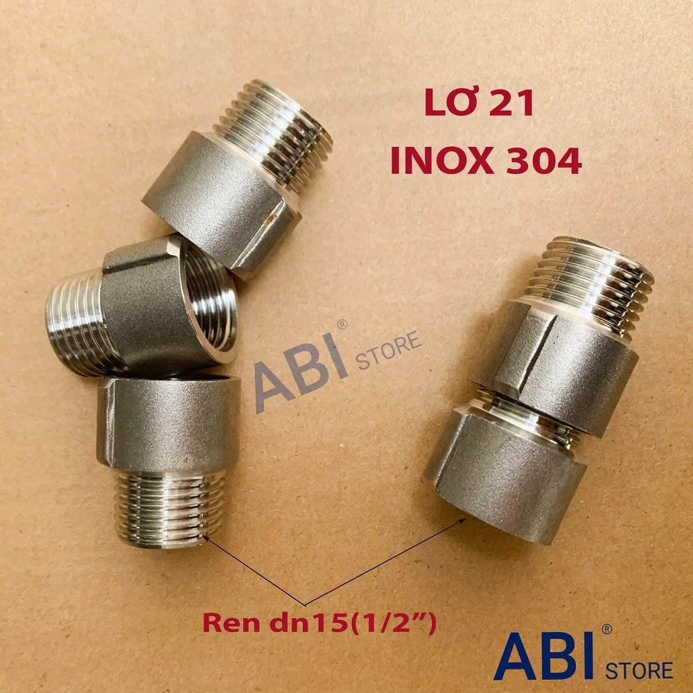 (combo 2-5) Lơ 21 inox 304 chống gỉ an toàn nguồn nước, lơ inox nối 1 đầu ren trong 1 đầu ren ngoài