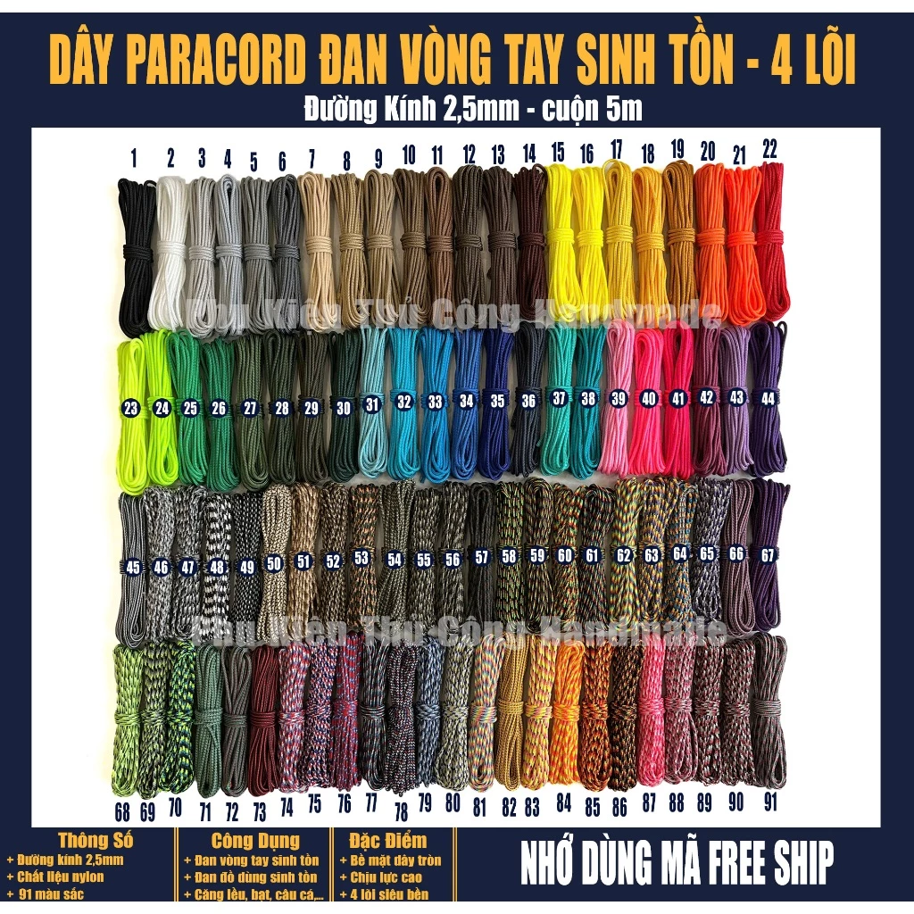 Dây paracord 4 lõi 2,5mm - 3mm tròn - 5 mét