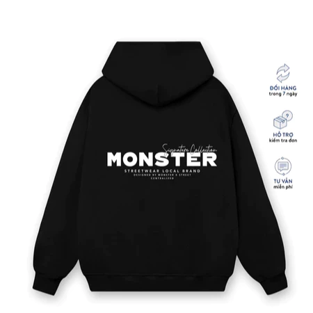 Áo khoác hoodie MONSTER đen xám kiểu dáng Hàn Quốc - Unisex năng động, chất lừ