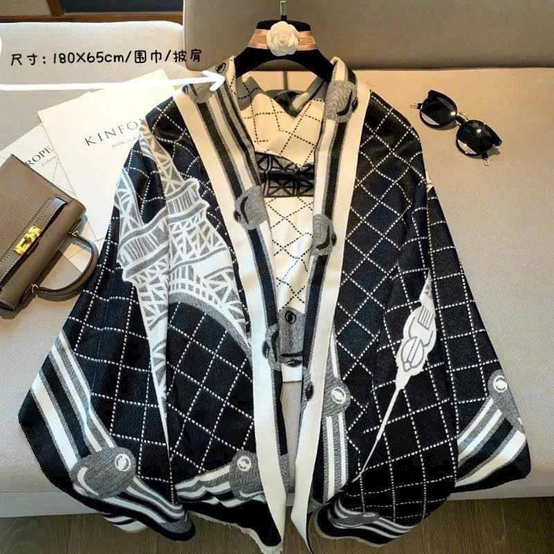 Khăn choàng kẻ len da phối hoạ tiết 441