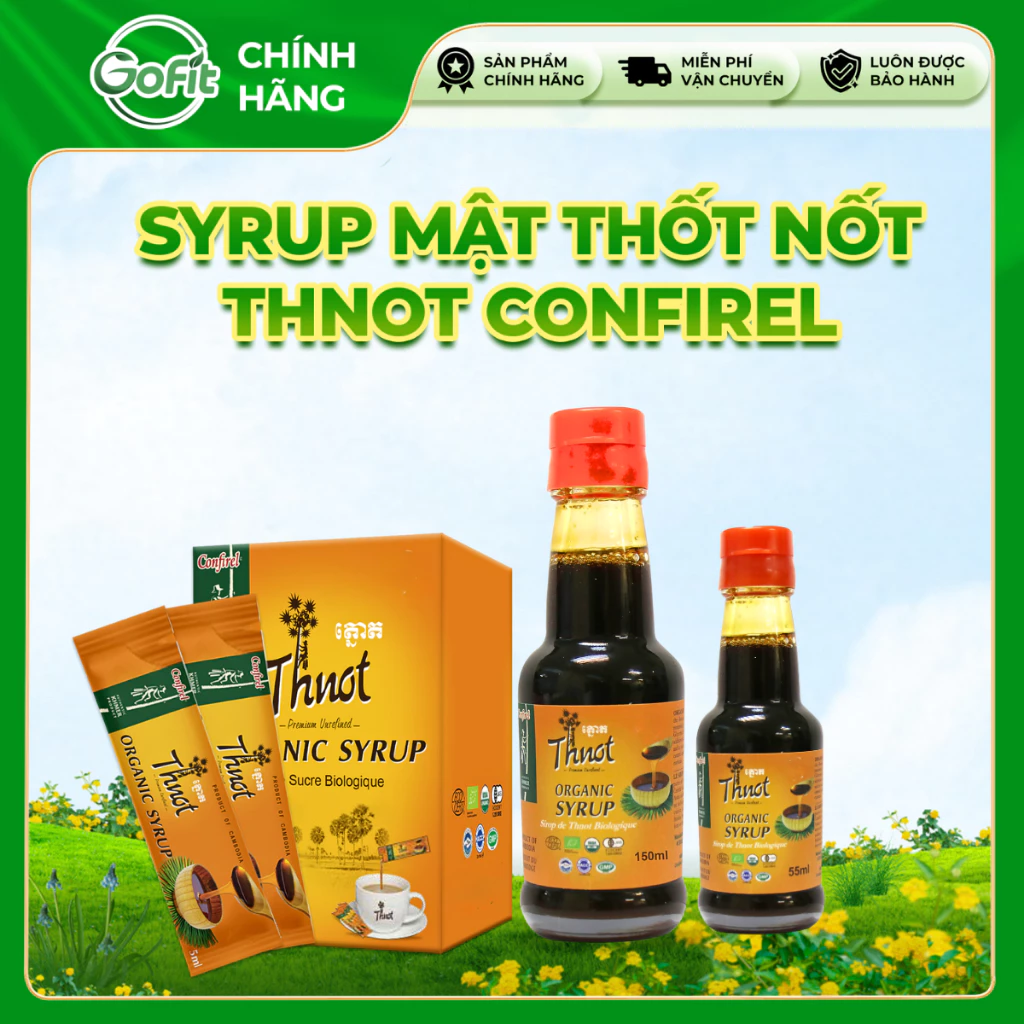 Syrup Mật Đường Thốt Nốt Hữu Cơ Organic Thnot Confirel 150ml, 55ml, Hộp 20 gói 100g