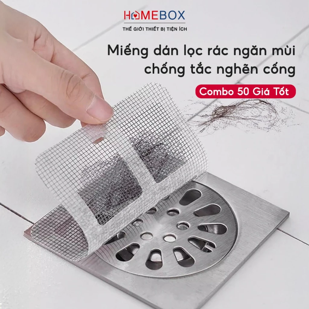 COMBO 10 -50 Miếng Dán Lọc Rác Ngăn Mùi Cống Nước Nhà Tắm Bồn Rửa Chén Bát, Lưới Dán Chống Tắc Nghẽn VH9
