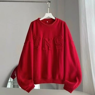 Áo sweater thêu chữ nổi INS form boxy,Áo hoodie nỉ cổ tròn vải lót bông dày dặn form rộng phong cách Hàn Quốc