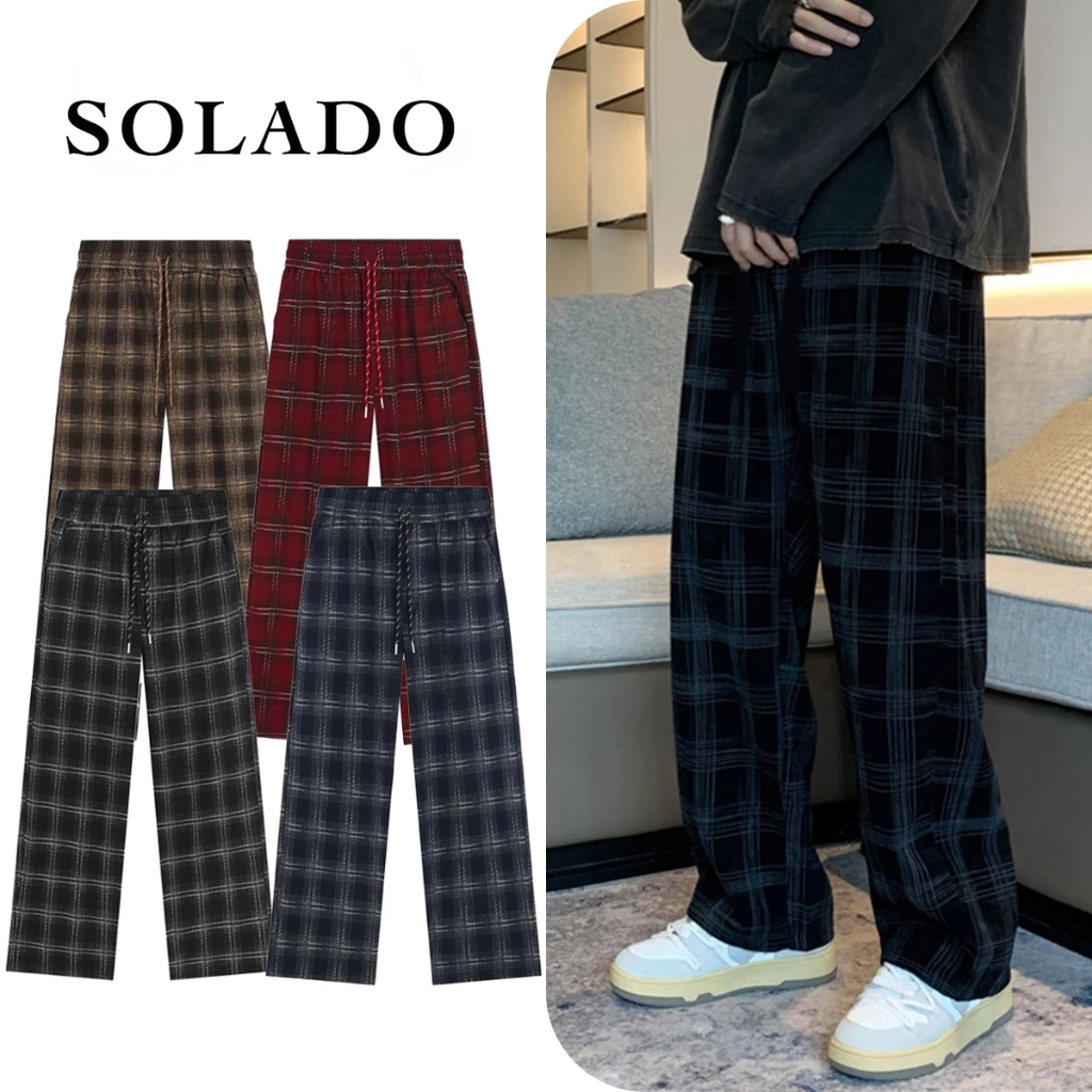 Quần Sọc Caro Ống Rộng Nam Nữ SOLADO Vải Dạ Nhung Dầy Dặn Ấm Áp KECRARO