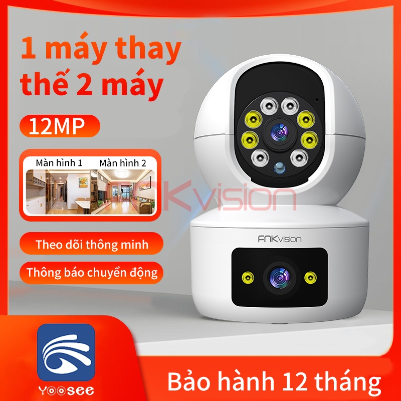 Camera 2 mắt FNKvision 12.0mp Yoosee, camera wifi 360 độ, xem đêm có màu, bảo…