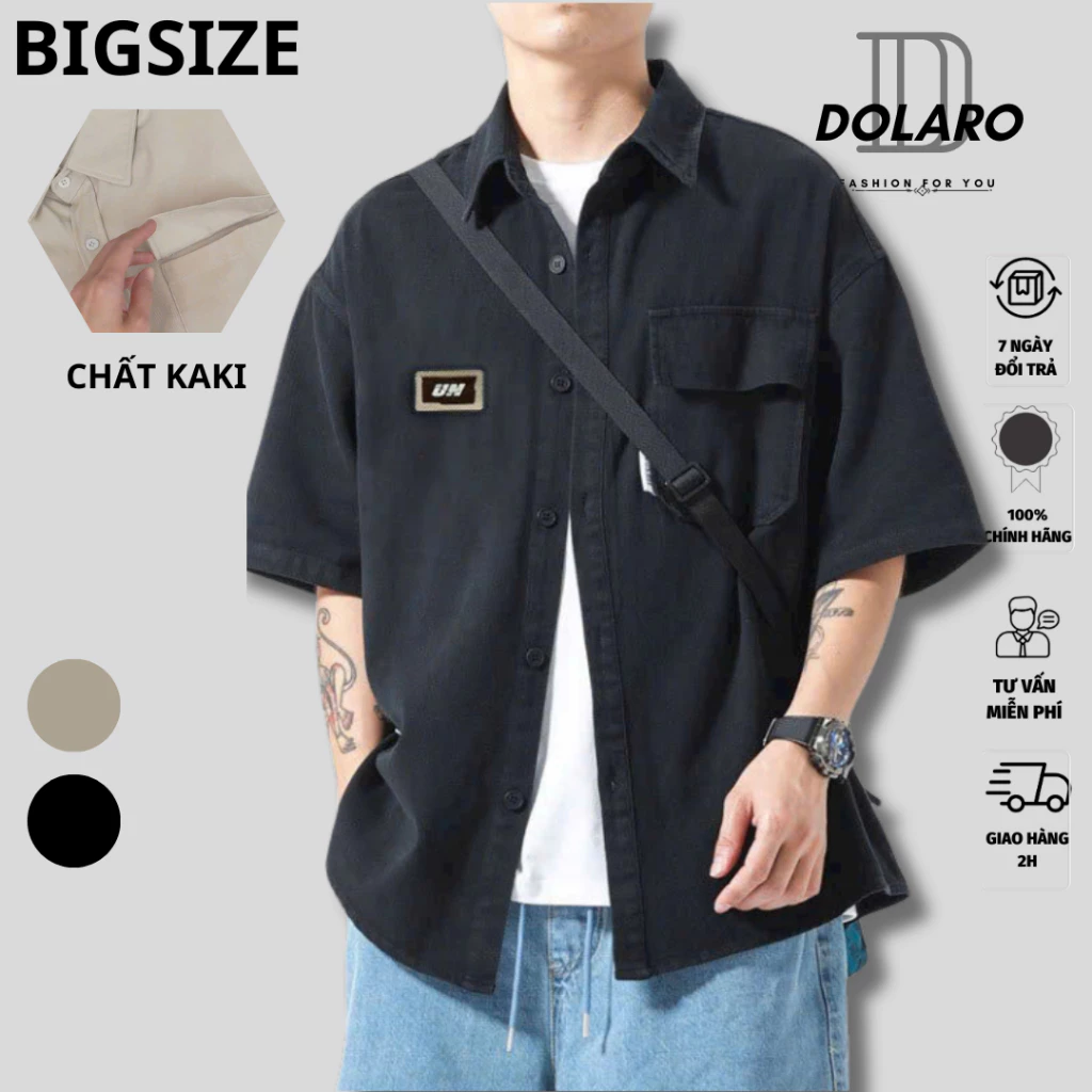Áo Sơ Mi Ngắn Nam Kaki Dáng Rộng DOLARO, Áo Khoác Denim Cao Cấp Phong Cách nhiều màu dễ phối đồ cool ngầu đẹp