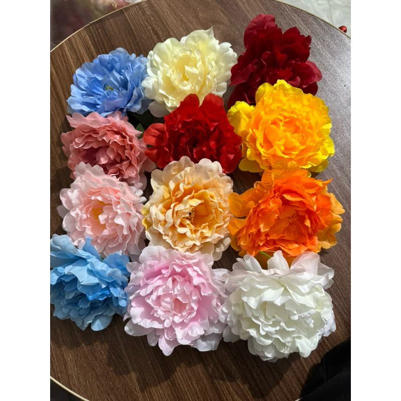 (combo 10bông) Đầu bông hoa mẫu đơn lụa trang trí giỏ quà tết, set tháp size 12cm